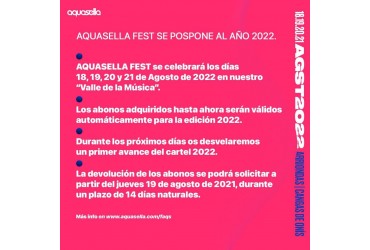 COMUNICADO:  AQUASELLA FEST SE POSPONE AL AÑO 2022